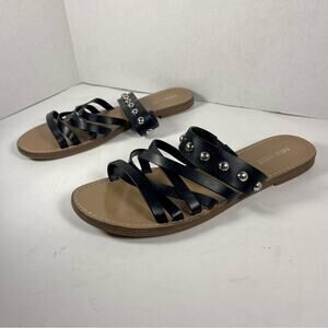 NINE WEST black strappy leather silver studded sandals Moto bikercore grunge